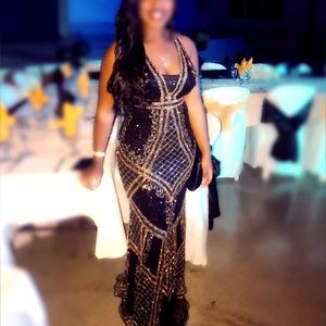 Black and Gold Sequin Formal Dress